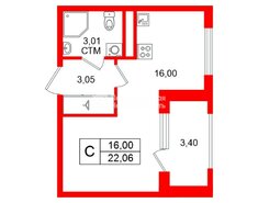 Студия 22.06 м² 2/4 этаж