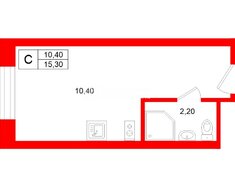 Студия 15.3 м² 19/26 этаж