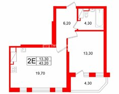 1-комн. кв. 43.2 м² 24/24 этаж
