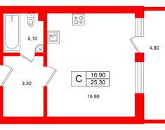 Студия 25.3 м² 4/24 этаж