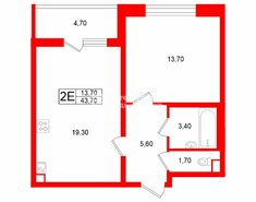 1-комн. кв. 43.7 м² 2/14 этаж
