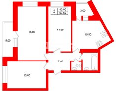 3-комн. кв. 67.6 м² 11/25 этаж