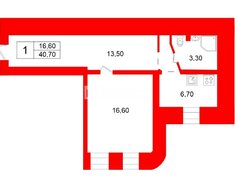 1-комн. кв. 40.7 м² 2/4 этаж