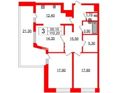 3-комн. кв. 110.2 м² 4/25 этаж