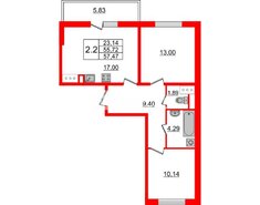 2-комн. кв. 55.5 м² 8/25 этаж