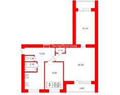 3-комн. кв. 57.8 м² 8/9 этаж