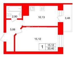 1-комн. кв. 33.4 м² 16/25 этаж