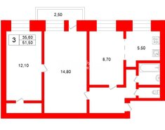 3-комн. кв. 51.5 м² 2/4 этаж
