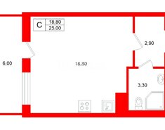 Студия 25 м² 1/19 этаж
