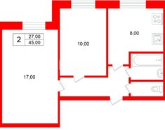 2-комн. кв. 45 м² 1/9 этаж