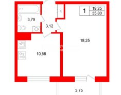 1-комн. кв. 35.8 м² 8/12 этаж