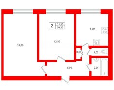 2-комн. кв. 50.3 м² 1/9 этаж