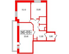 2-комн. кв. 72.7 м² 1/16 этаж