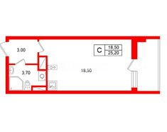 Студия 25.2 м² 6/19 этаж