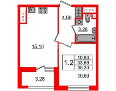 1-комн. кв. 33.1 м² 3/14 этаж