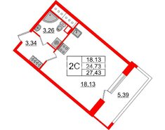 Студия 24.73 м² 17/17 этаж