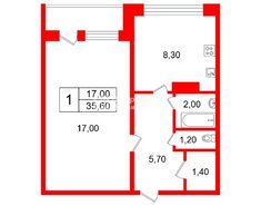 1-комн. кв. 35.6 м² 5/5 этаж