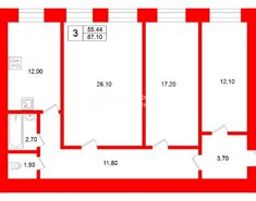 3-комн. кв. 87.1 м² 3/5 этаж