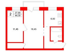 2-комн. кв. 44.3 м² 4/4 этаж