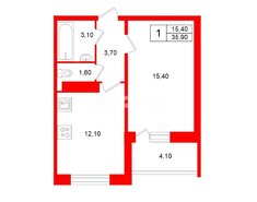 1-комн. кв. 35.9 м² 6/17 этаж