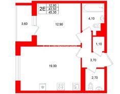 1-комн. кв. 43.5 м² 3/13 этаж