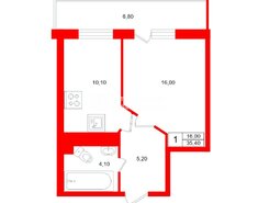 1-комн. кв. 35.4 м² 6/17 этаж