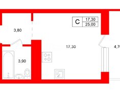 Студия 25 м² 5/17 этаж