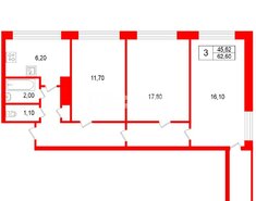 3-комн. кв. 62.6 м² 2/9 этаж