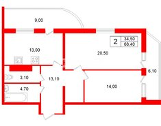 2-комн. кв. 68.4 м² 22/24 этаж