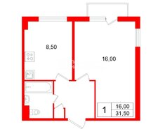 1-комн. кв. 31.5 м² 2/9 этаж