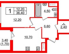 1-комн. кв. 36.4 м² 4/9 этаж