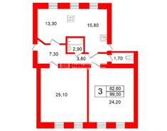 3-комн. кв. 99 м² 1/7 этаж