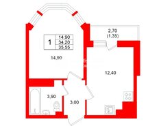 1-комн. кв. 34.4 м² 22/27 этаж