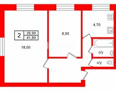 2-комн. кв. 41.8 м² 2/5 этаж