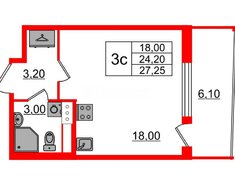Студия 24.2 м² 6/12 этаж
