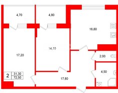 2-комн. кв. 72.5 м² 4/6 этаж