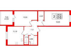 2-комн. кв. 53.9 м² 3/5 этаж