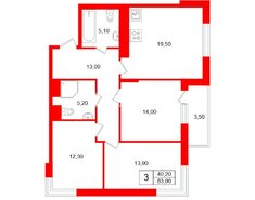 3-комн. кв. 83 м² 2/6 этаж