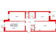 3-комн. кв. 75 м² 10/13 этаж