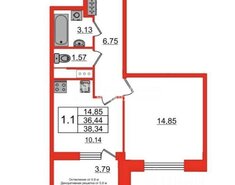 1-комн. кв. 37.8 м² 4/7 этаж