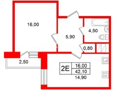 1-комн. кв. 42.1 м² 10/11 этаж