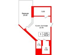 1-комн. кв. 38.3 м² 1/9 этаж