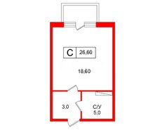 Студия 26.6 м² 2/3 этаж