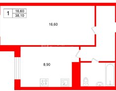 1-комн. кв. 38.1 м² 2/17 этаж
