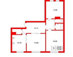 3-комн. кв. 76.9 м² 1/9 этаж