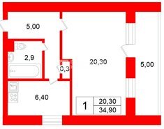 1-комн. кв. 34.9 м² 9/9 этаж