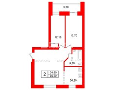 2-комн. кв. 66.9 м² 12/13 этаж