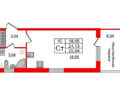 Студия 24 м² 5/5 этаж