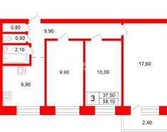 3-комн. кв. 58.1 м² 7/10 этаж