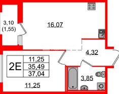 1-комн. кв. 37.04 м² 2/15 этаж